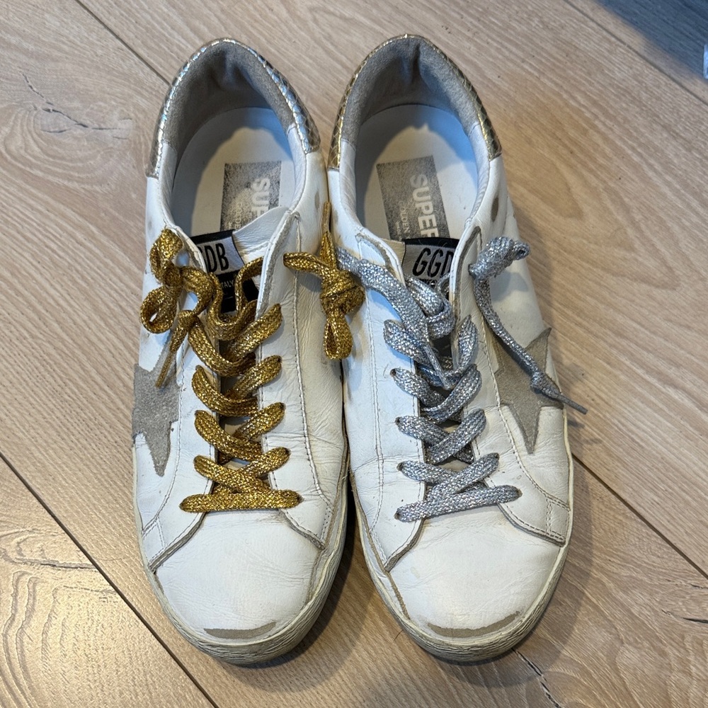 Golden Goose Golden & Silver Lace Leather Sneakers - 39